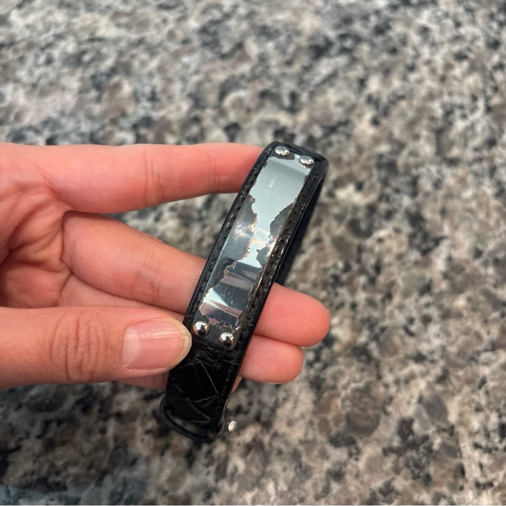 Bottega Veneta Silver Tone Bracelet With Black Leather - Picture 2 of 9